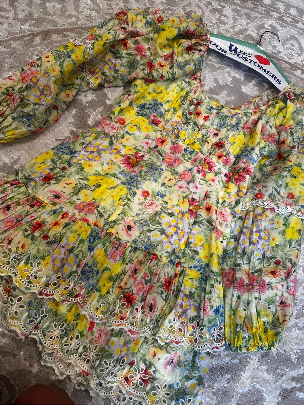 LoveShackFancy Yellow Floral Mini Dress